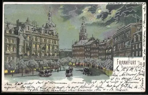 Mondschein-Lithographie Frankfurt a. M., Rossmarkt bei Nacht