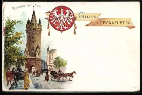Lithographie Frankfurt /Main, Partie am Eschenheimer Tor
