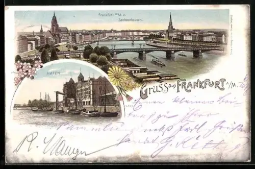 Lithographie Frankfurt a. M., Hafen, Sachsenhausen