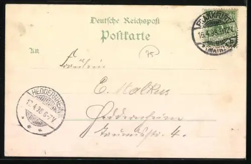 Lithographie Frankfurt a. M., Hauptbahnhof, Stoltze-Denkmal, Kaiser-Wilhelm-Denkmal