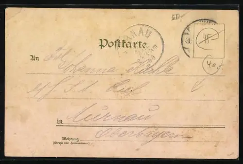 Lithographie Frankfurt /Main, Strassenleben mit Pferdebahn am Rossmarkt