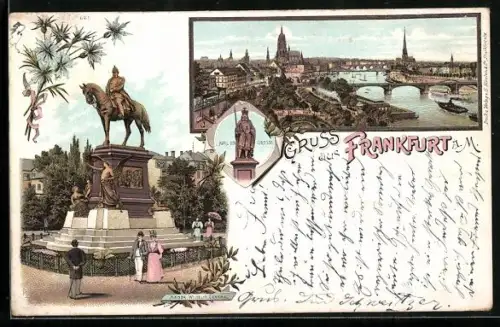 Lithographie Frankfurt /Main, Kaiser Wilhelm Denkmal, Stadt-Panorama