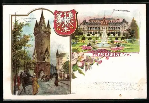 Lithographie Frankfurt-Westend, Palmengarten & Eschenheimer Thurm