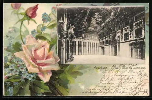 AK Augsburg, Goldener Saal im Rathaus, Rosen
