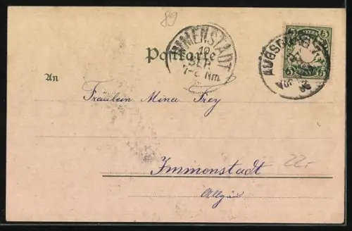 Lithographie Augsburg, Totalansicht, Perlachturm