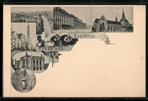 AK Augsburg, Dom, Theater, Hotel, Fuggerhaus