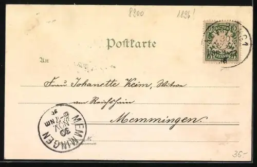 Lithographie Augsburg, Jakoberstr. mit. Jakobertor, Jakoberstr. vom Tor aus mit Kirche, Fünfgradturm