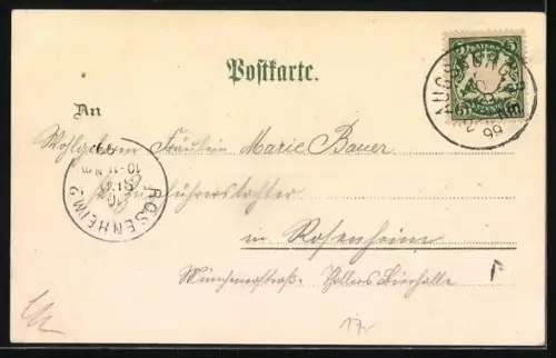 Lithographie Augsburg, Regierung mit Siegesdenkmal, Herries Saalbau