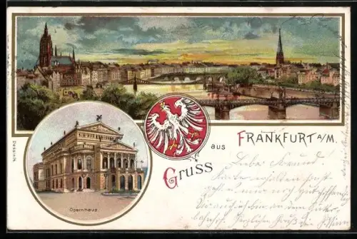 Lithographie Frankfurt /Main, Totale und Opernhaus