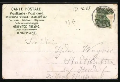 Lithographie Frankfurt, Denkmal Kaiser Wilhelm I. und Hauptbahnhof