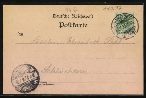 Lithographie Frankfurt a. M., Kaiser-Wilhelm-Denkmal, Opernhaus, Mainpanorama