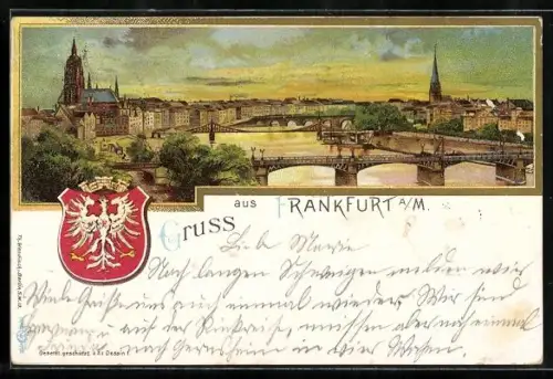 AK Frankfurt /Main, Blick auf die Stadt mit der Mainbrücke