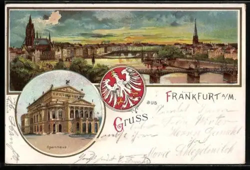 Lithographie Frankfurt /Main, Totale und Opernhaus