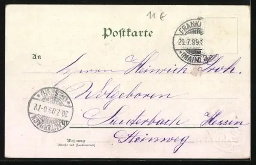 Lithographie Alt-Frankfurt, Brunnen am Römer, Stadtwappen