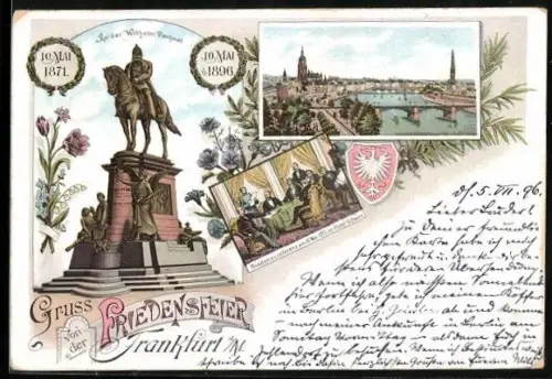 Lithographie Frankfurt am Main, Friedensfeier 10. Mai 1896, Kaiser-Wilhelm-Denkmal