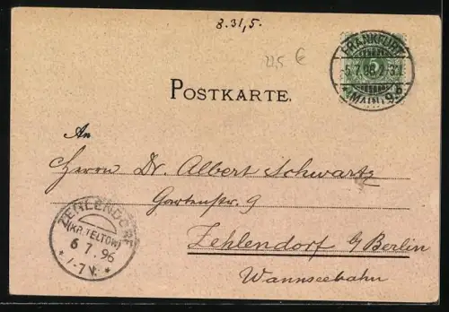 Lithographie Frankfurt am Main, Friedensfeier 10. Mai 1896, Kaiser-Wilhelm-Denkmal