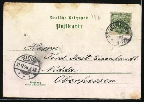 Lithographie Frankfurt am Main, Hauptbahnhof, Innenansicht, Dom