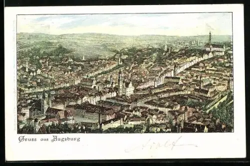 AK Augsburg, Totalansicht aus der Vogelschau