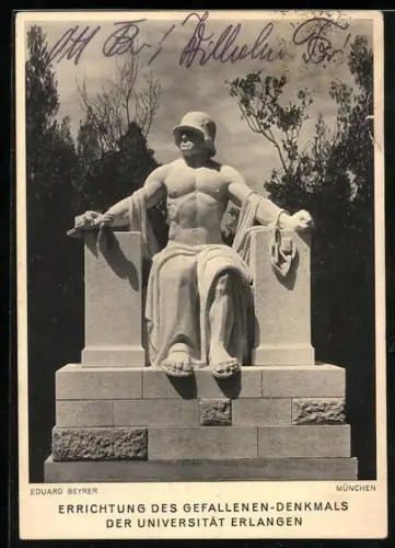 AK Erlangen, Blick zum Gefallenen-Denkmal