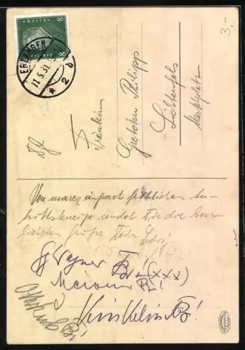 AK Erlangen, Blick zum Gefallenen-Denkmal