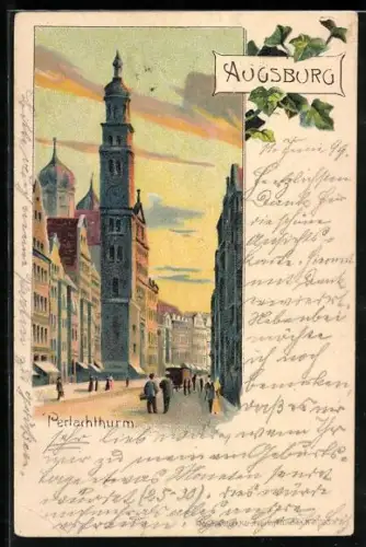 Lithographie Augsburg, der Perlachthurm