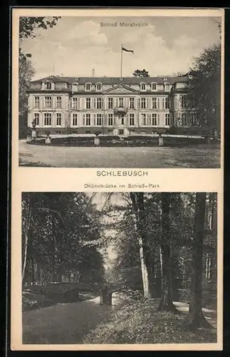 AK Schlebusch, Schloss Morsbroich, Dhünnbrücke im Schloss-Park