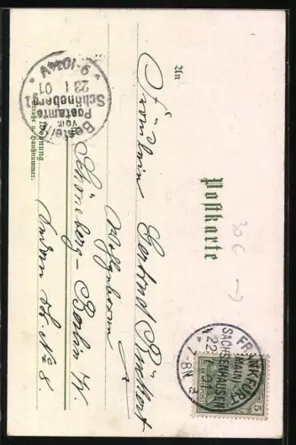 Lithographie Alt-Frankfurt, Blick auf Alte Brücke, Brückenmühle, Schiffe