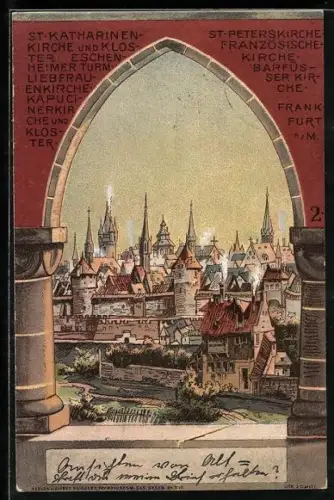 Lithographie Frankfurt a. M., St. Katharinenkirche, Kloster und Liebfrauenkirche