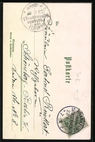 Lithographie Alt-Frankfurt, Blick auf Pfarrturm, St. Nicolaikirche, Windmühle