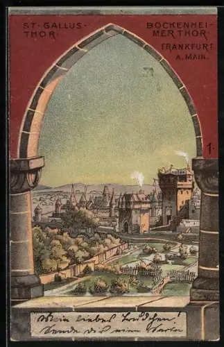 Lithographie Frankfurt a. Main, St. Gallusthor, Bockenheimer Thor