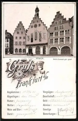 Lithographie Alt-Frankfurt, der Römer