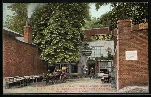 AK Highgate, The Fox & Crown Inn, shewing rustic chair in wich Queen Victoria rested after her accident in 1837