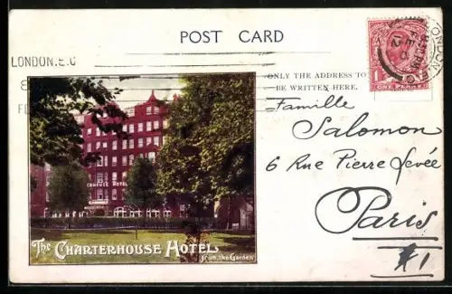 AK London, The Charterhouse Hotel from the Garden