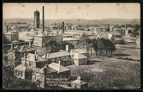 Foto-AK Warrington, The Lord Derby Military Hospital, Bird`s Eye View