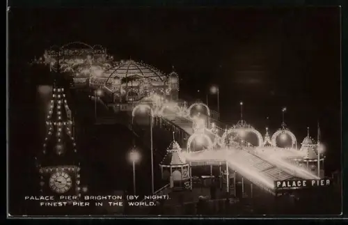 AK Brighton, Palace Pier by night