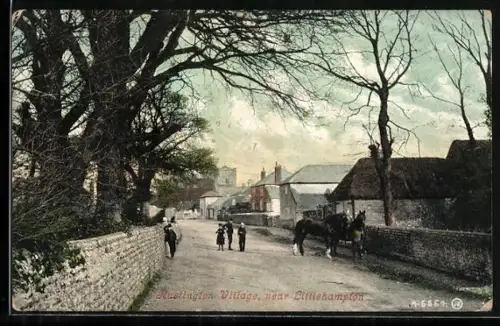 AK Rustington Village near Littlehampton, Street scene with horses