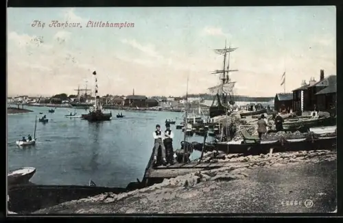 AK Littlehampton, The Harbour with sidewheel-steamer and sailing vessel