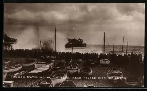 AK Bright, Crowds watching rough seas near Palace Pier
