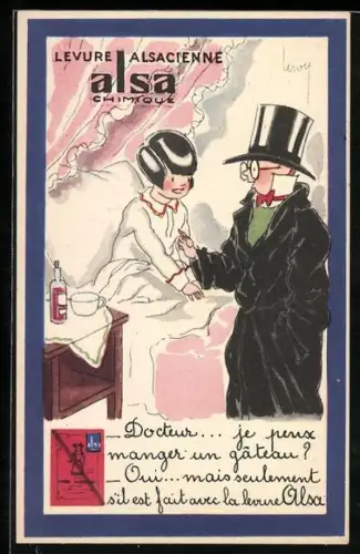 AK Mädchen befragt seinen Arzt, Reklame für Levure Alsacienne Alsa