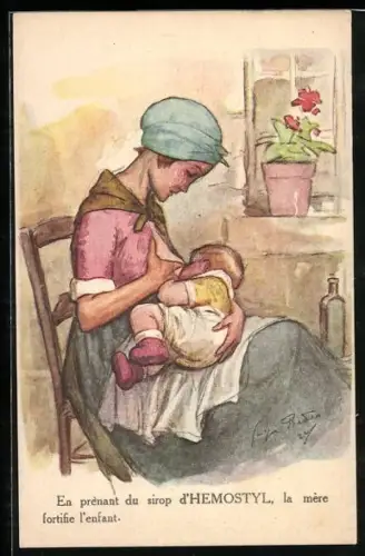 AK En prènant du sirop d`Hemostyl, la mère fortifie l`enfant, Reklame