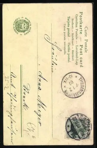 Lithographie Kleiner Schornsteinfeger gibt Mädchen Lorbeerzweige, Amidon Remy, Reisstärke, Reklame