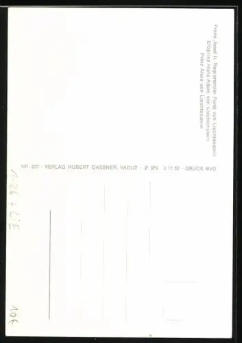 AK Franz Josef II., Regierender Fürst von Liechtenstein, Erbprinz Hans-Adam von Liechtenstein und Prinz Alois