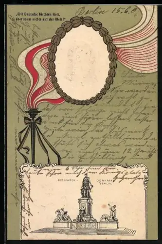 AK Berlin, Bismarck-Denkmal und Portrait Otto von Bismarck