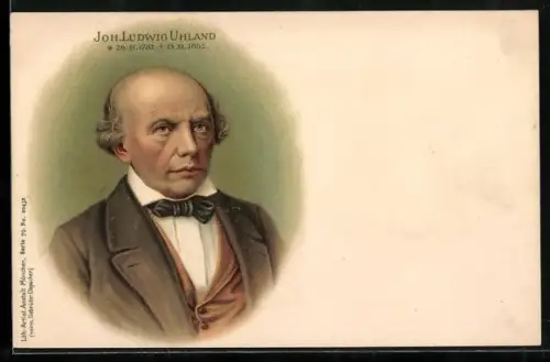 Lithographie Portrait Joh. Ludwig Uhland