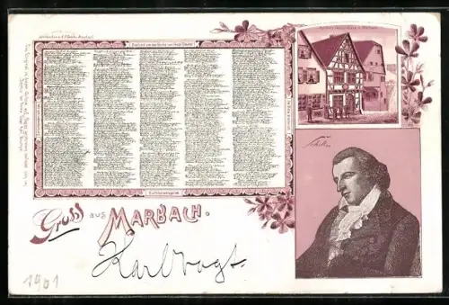 AK Portrait Schillers und Schillers Geburtshaus in Marbach