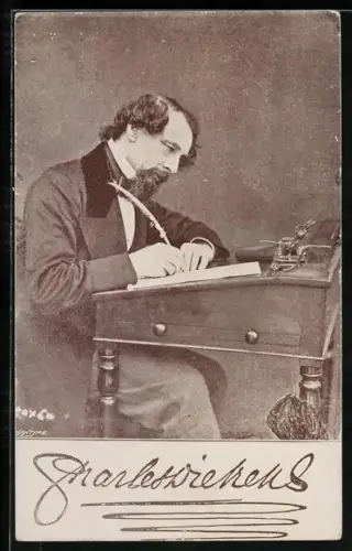 AK Charles Dickens am Schreibtisch