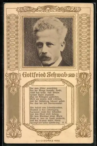 AK Porträt des Dichters Gottfried Schwab, Gedicht von Gottfried Schwab