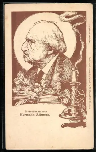 AK Portrait Marschendichter Hermann Allmers, Jugendstil