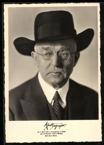 AK Portrait Karl Wagenfeld im Anzug mit Hut