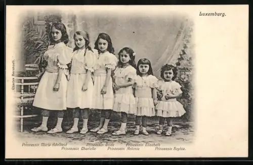 AK Prinzessinnen Adelheid, Charlotte, Hilda, Antonia, Elisabeth und Sophie von Luxemburg